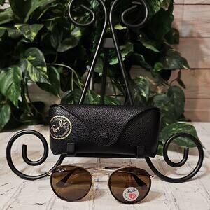 Ray-Ban NWT Round Double Bridge Polarized Gold and Brown Sunglasses With Case